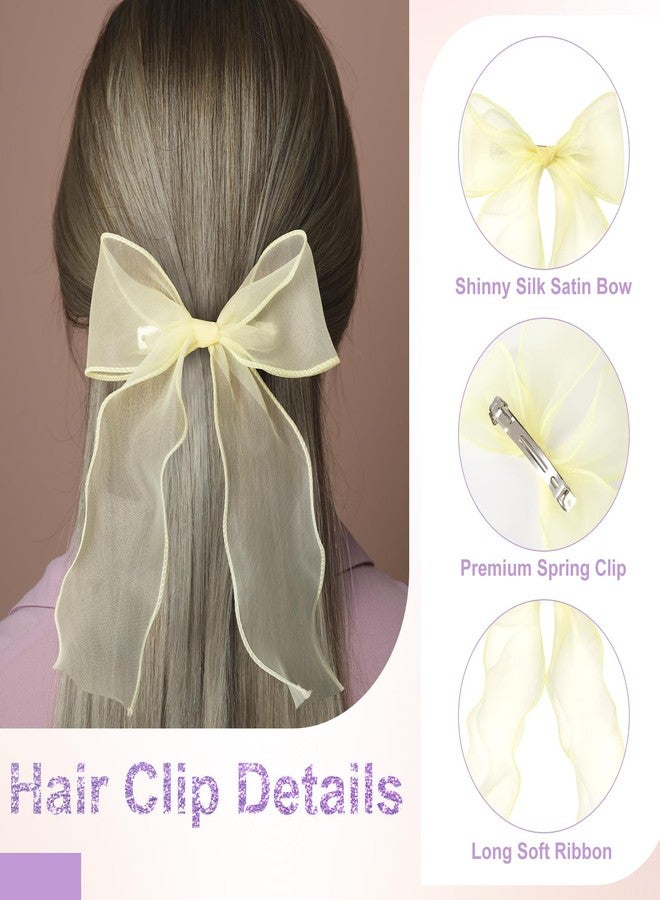 STSTR 2Pcs Large Hair Bow Clips, Yellow Silk Yarn Ribbon Bow Hair Barrette for Women, Elegant Long Tail Bowknot French Hair Accessories for Wedding, Parties, Festivals - Style 4 - Image 4